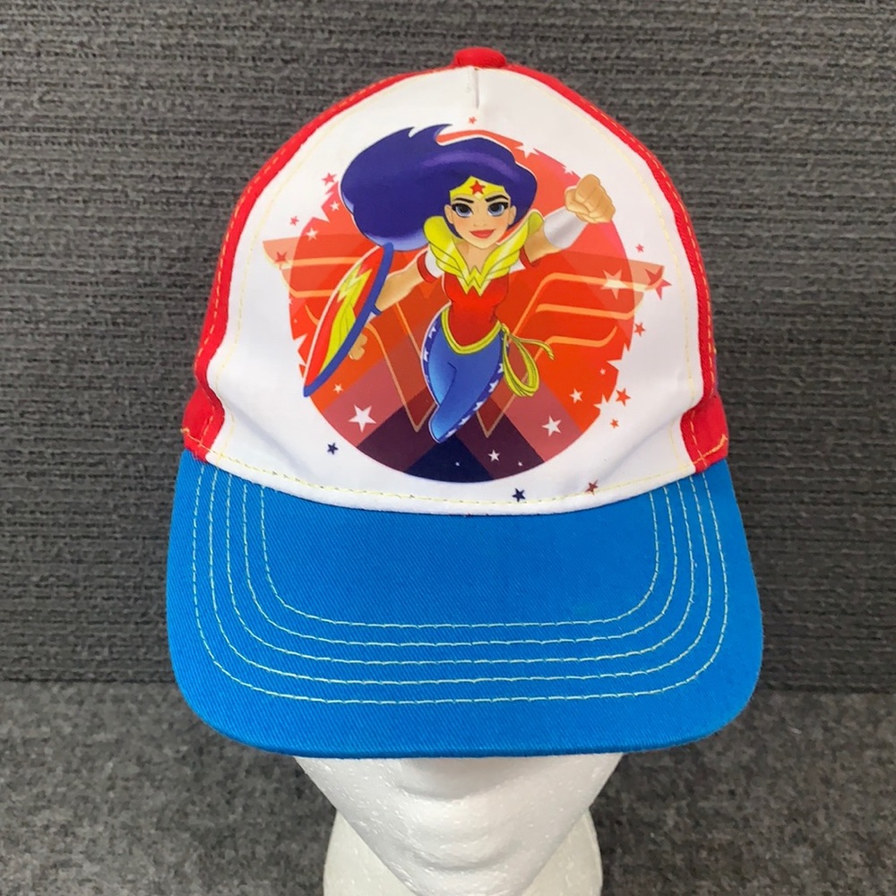 Wonder Woman Baseball Hat Kids OSFM Red Blue Adjustable Strapback 234-14-0567